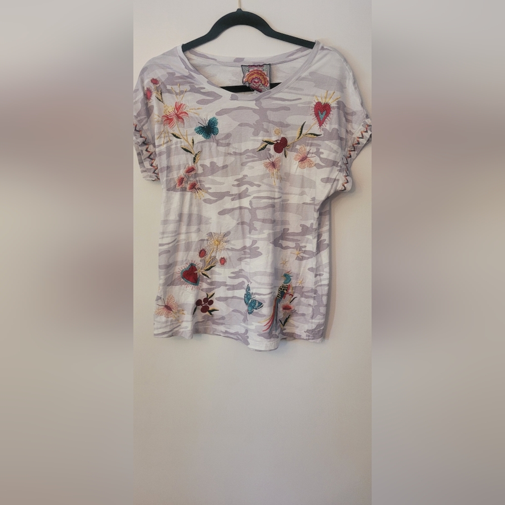 Johhny Was Adara Relaxed Floral Embroidered Peacock Butterfly Shirt - Picture 4 of 16